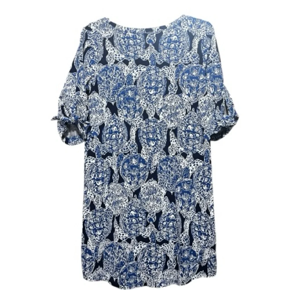 Lilly Pulitzer Preston in Deep Indigo Turtle, Navy, White 3/4 Tie Sleeves size M - Picture 2 of 9